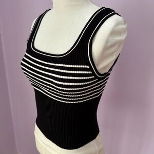 Black and White Striped Women's Knit Sweater Vest M